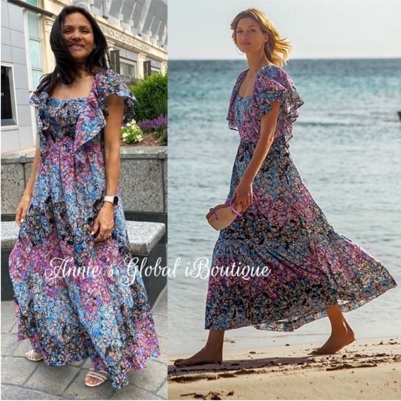ANTHROPOLOGIE BLOGGER Fave Blue Purple
Floral Ruffle Eyelet Maxi Dress s - Picture 7 of 13